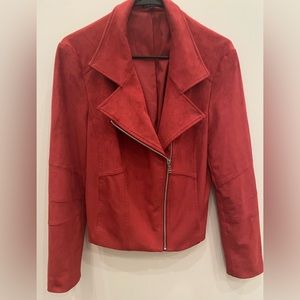 Express red faux suede moto jacket